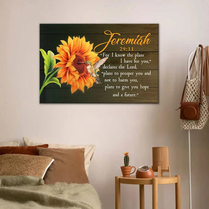 jeremiah 29 11 for i know the plans i have for you hummingbird sunflower wall art canvas (Landscape) (view 5)