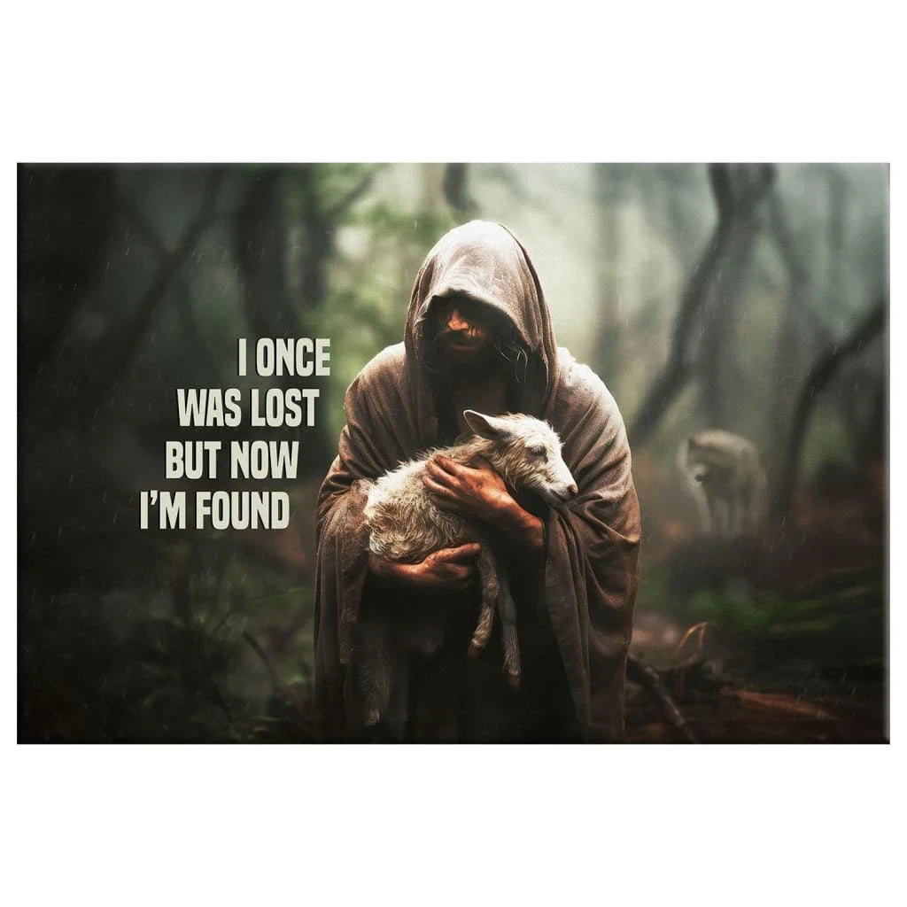 christian wall art canvas i once was lost but now i m found jesus and lost sheep picture (Landscape) (view 8)