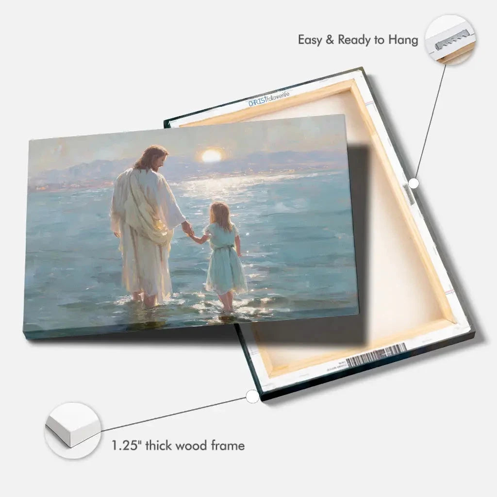 jesus and little girl on the water christian wall art canvas (Landscape) (view 5)