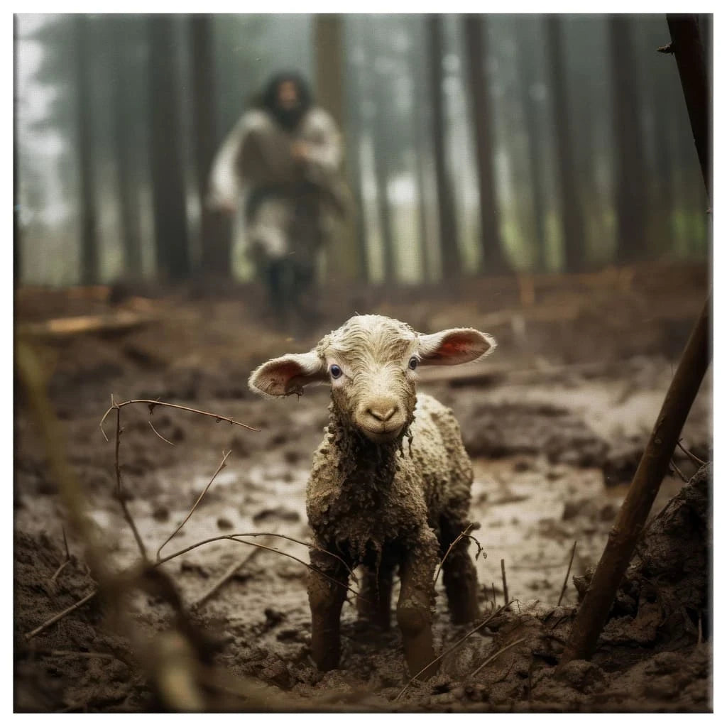 jesus with the sheep jesus running after lamb wall art canvas print (Landscape) (view 2)