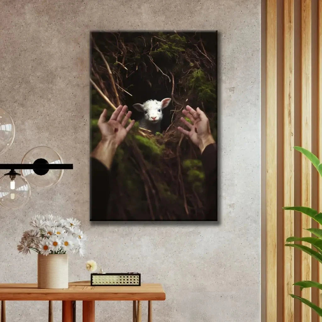 jesus hand reaching out to rescue a lamb wall art canvas (view 8)