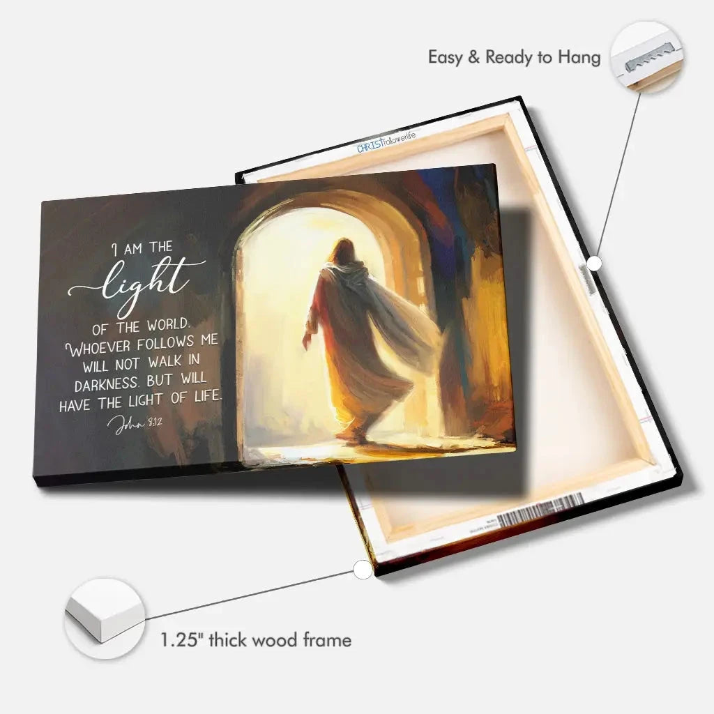 john 8 12 i am the light of the world wall art canvas (Landscape) (view 5)