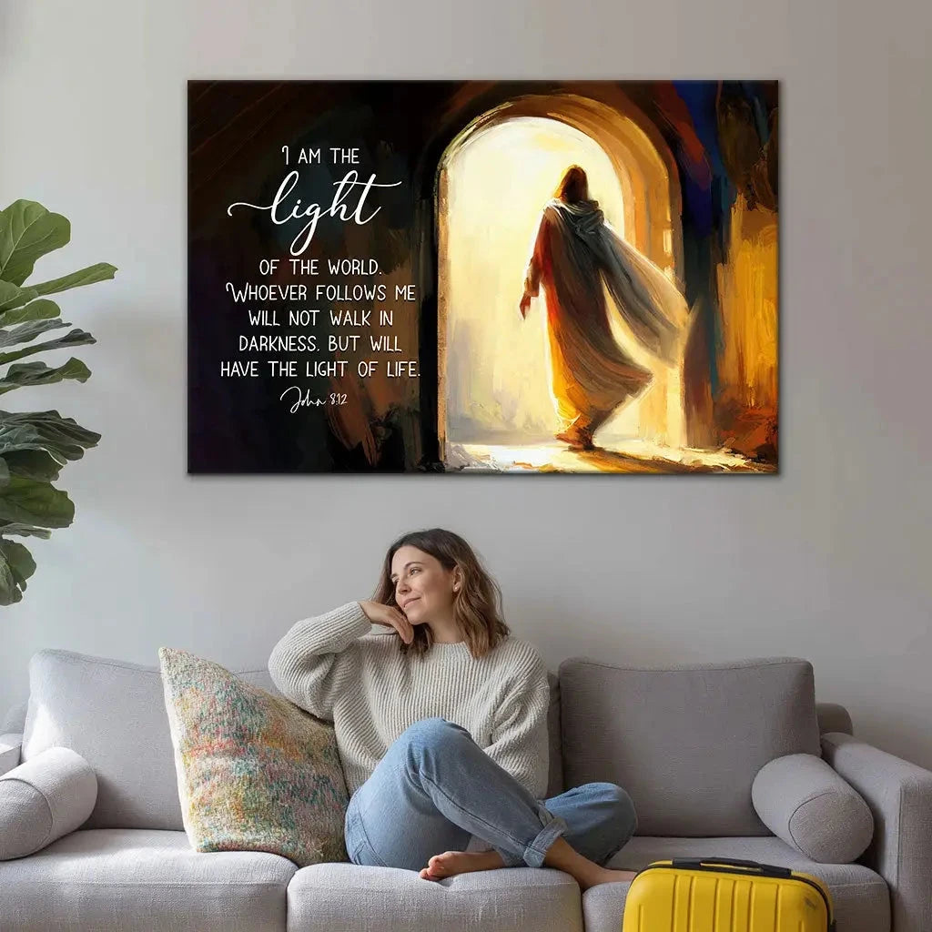 john 8 12 i am the light of the world wall art canvas (Landscape) (view 6)