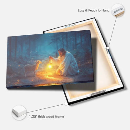 jesus rescues lamb at night wall art canvas (Landscape) (view 8)