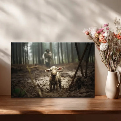 jesus running after a lost lamb jesus and lamb picture wall art canvas (Landscape) (view 3)