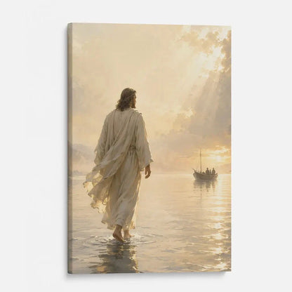 jesus walking on water matthew 14 christian wall art canvas (Landscape) (view 5)