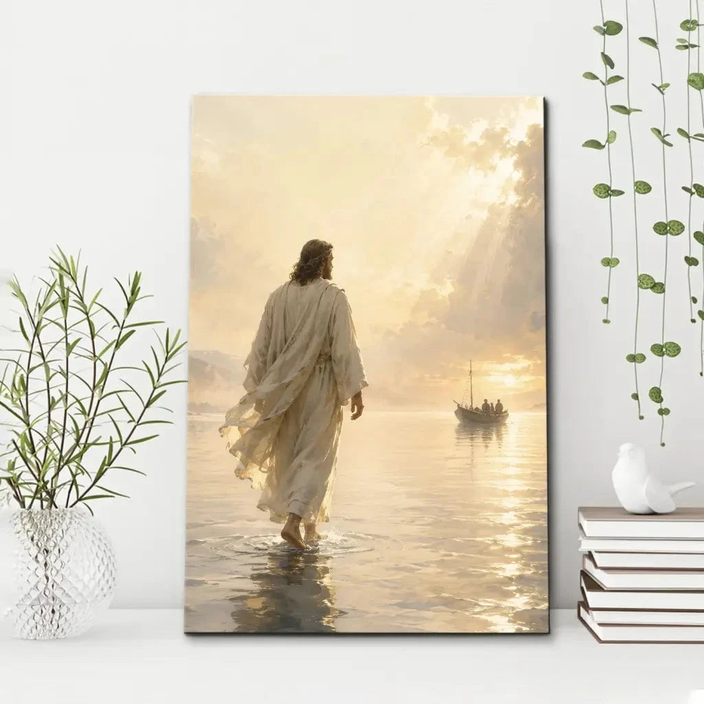 jesus walking on water matthew 14 christian wall art canvas (Landscape) (view 6)