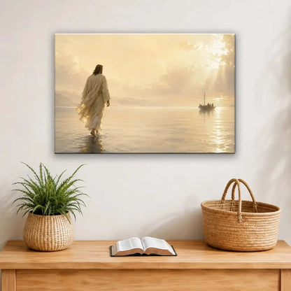 jesus walking on water matthew 14 christian wall art canvas (Landscape) (view 9)
