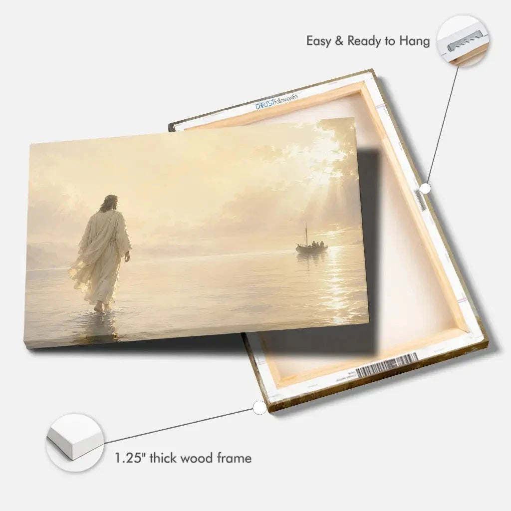 jesus walking on water matthew 14 christian wall art canvas (Landscape) (view 11)
