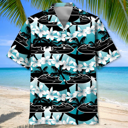 Jet Ski Racing Hibiscus Hawaiian Shirt
