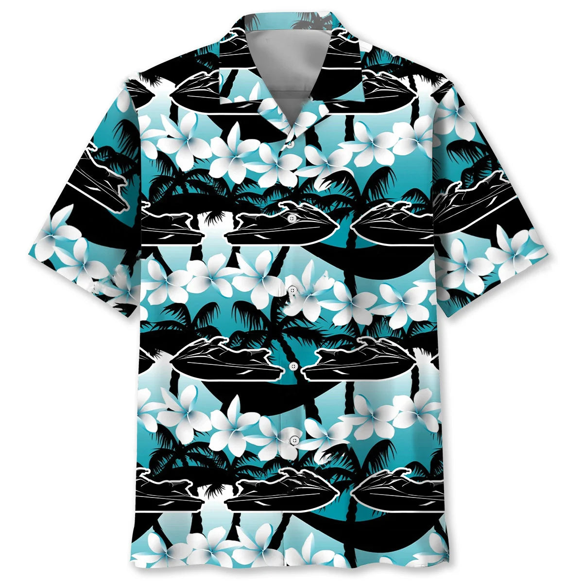 Jet Ski Racing Hibiscus Hawaiian Shirt