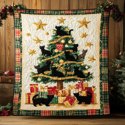 Jolly Black Cat Holiday Quilt Blanket