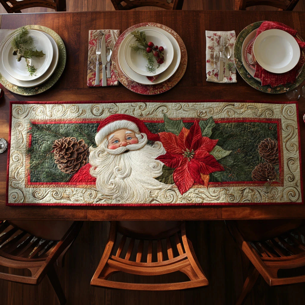 Jolly Santa Claus Quilted Table Runner