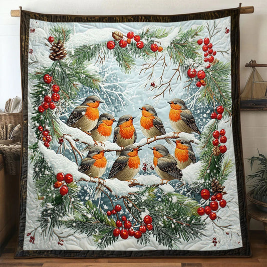 Jolly Winter European Robin Quilt Blanket
