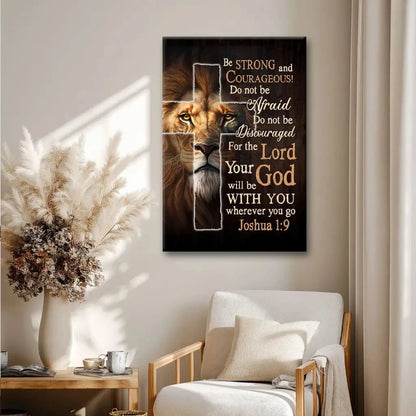 lion of judah joshua 1 9 be strong and courageous christian wall art canvas print (view 4)