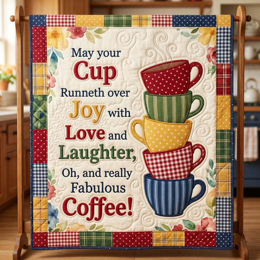 Joy Love Laughter Coffee Quilt Blanket