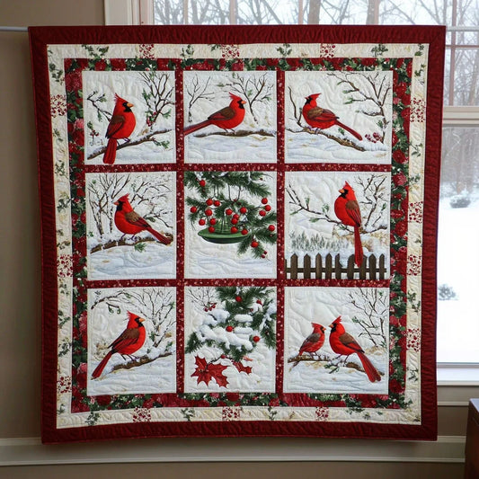 Joyful Cardinal Winter Quilt Blanket