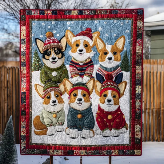 Joyful Corgi Quilt Blanket