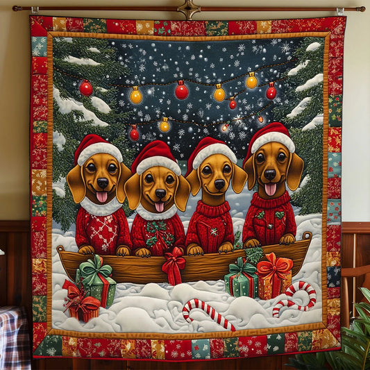 Joyful Dachshund Quilt Blanket