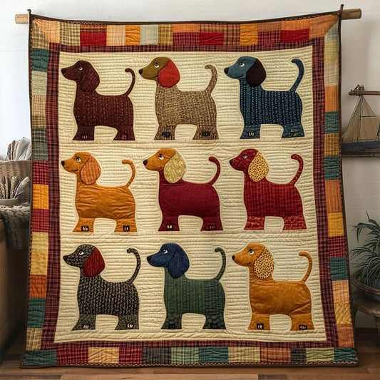 Joyful Dachshund Quilt Blanket