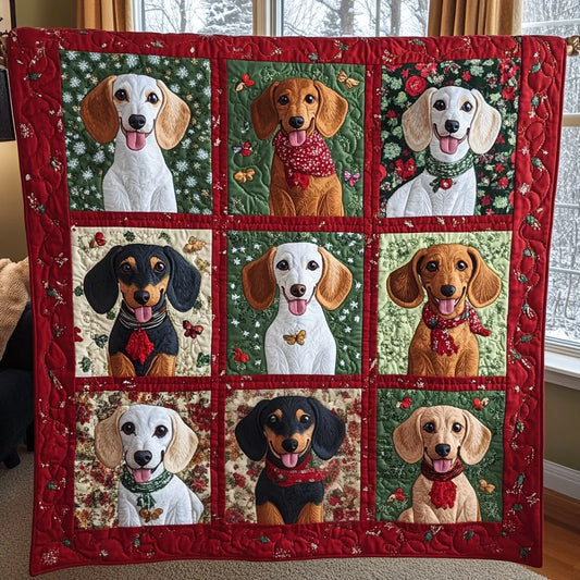 Joyful Dachshunds Quilt Blanket