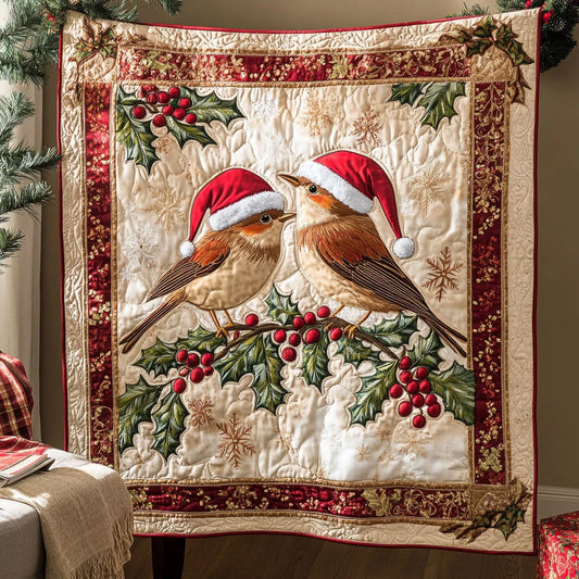 Joyful European Robin Quilt Blanket