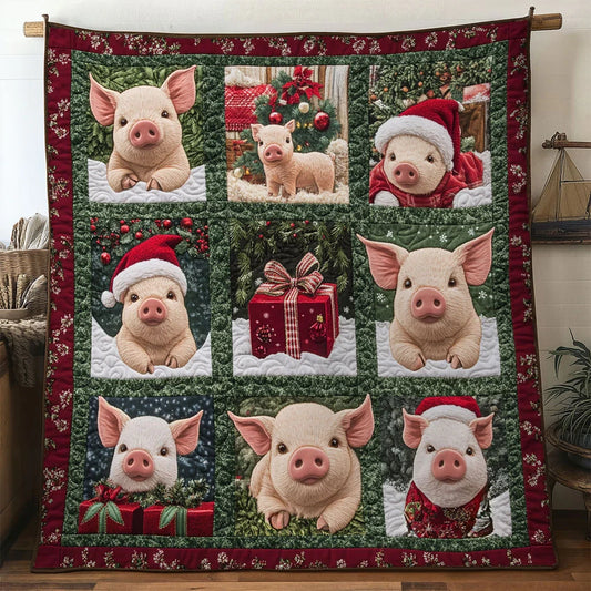 Joyful Pig Quilt Blanket