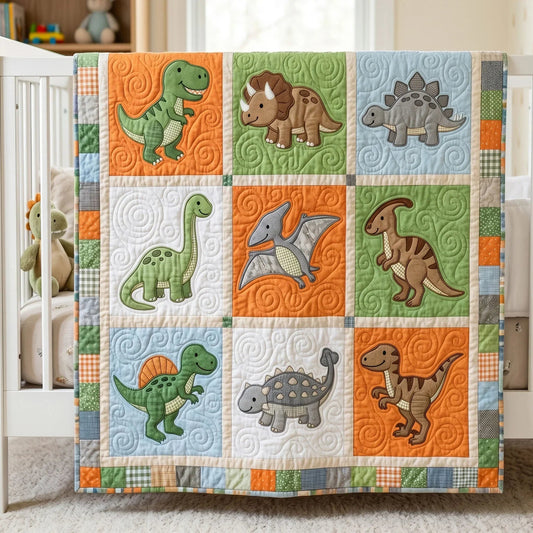 Jurassic Pals Quilt Blanket - Quilted Blanket by OtterMia