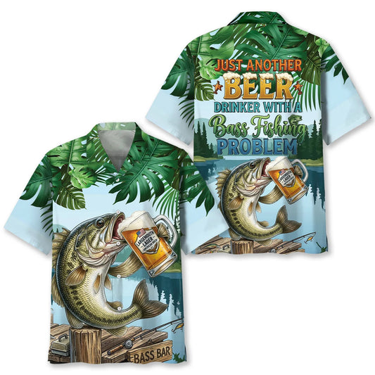 Just Another Beer Drinker with a Bass Fishing Problem Hawaiian Shirt - S - hawaiian shirt