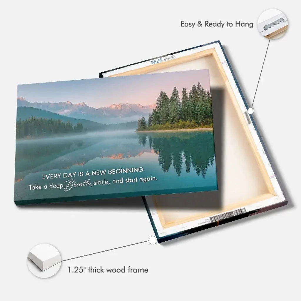 every day is a new beginning serene mountain lake christian wall art canvas (Landscape) (view 6)