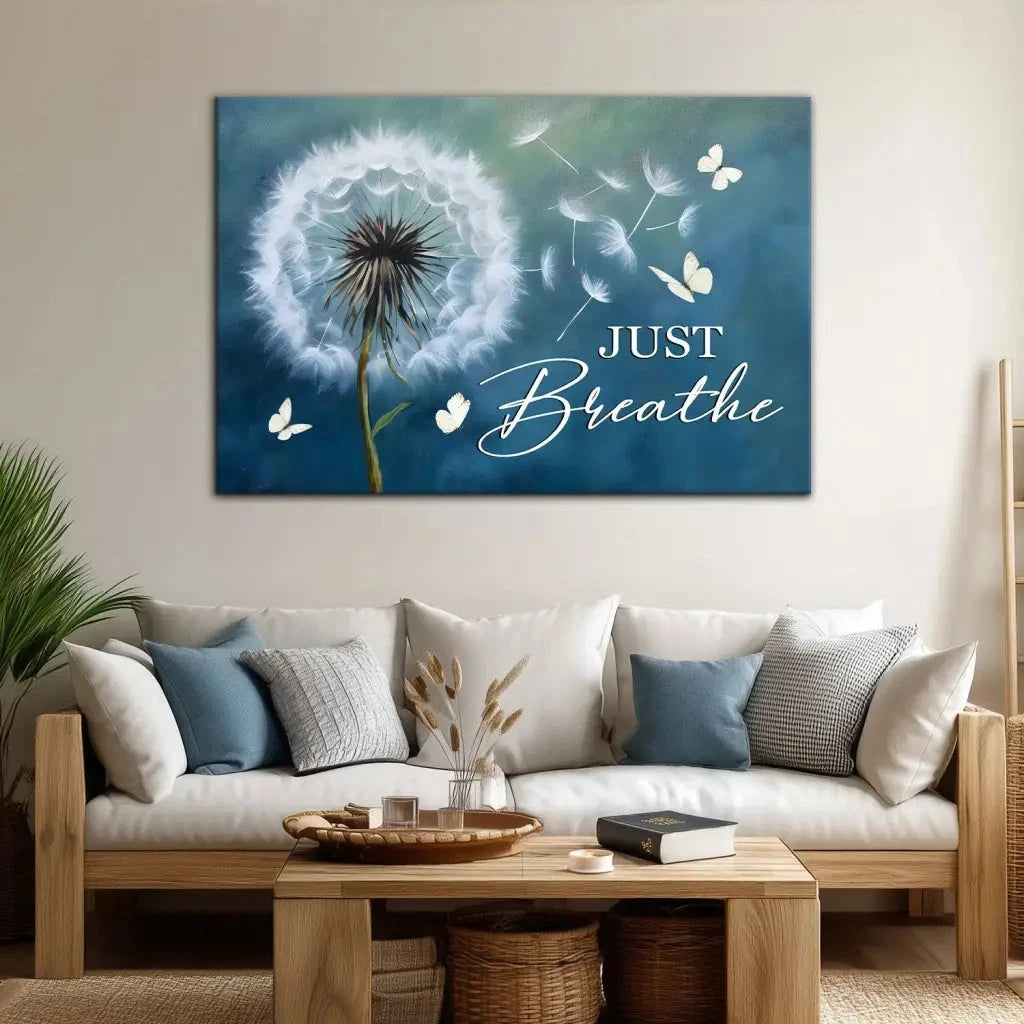 just breathe wall art canvas christian wall art (Landscape) (view 2)