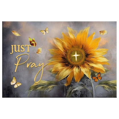 christian wall art just pray canvas sunflower butterfly (Landscape) (view 3)