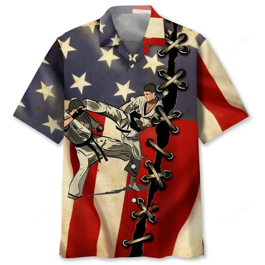 Karate America Flag Hawaiian Shirt - S - hawaiian shirt