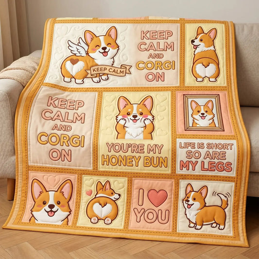 Keep Calm And Corgi On Quilt Blanket