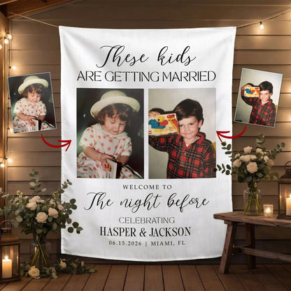 These Kids Are Getting Married Banner Personalized Rehearsal Dinner Photo Backdrop Custom Wedding Banner, personalized wed...