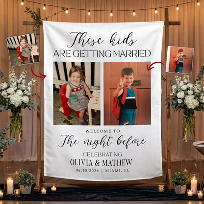 These Kids Are Getting Married Banner Personalized Rehearsal Dinner Photo Backdrop Custom Wedding Banner, personalized wed...