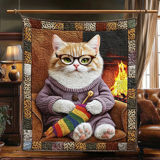 Knitting Cat Quilt Blanket