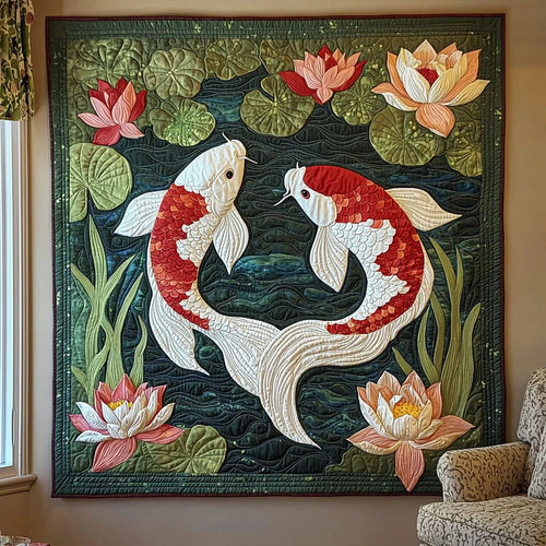 Koi Fish Pond Quilt Blanket