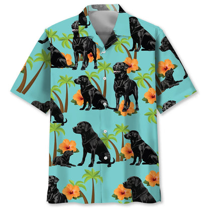 Labrador Palm Tree Hibiscus Hawaiian Shirt