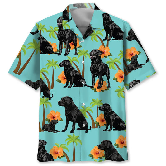 Labrador Palm Tree Hibiscus Hawaiian Shirt - S - hawaiian shirt
