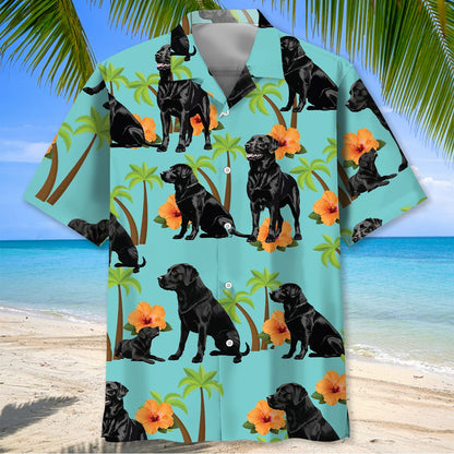 Labrador Palm Tree Hibiscus Hawaiian Shirt