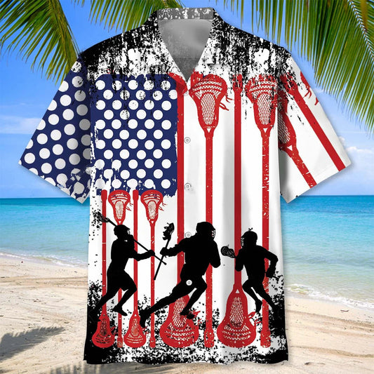Lacrosse American Flag Hawaiian Shirt - S - hawaiian shirt