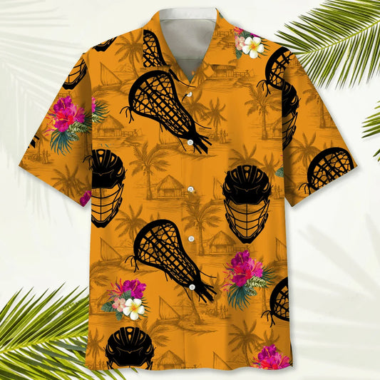 Lacrosse Orange Tropical Hawaiian Shirt - S - hawaiian shirt