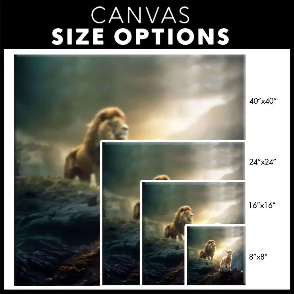 lamb is bold because lion is near christian wall art canvas (Landscape) (view 6)
