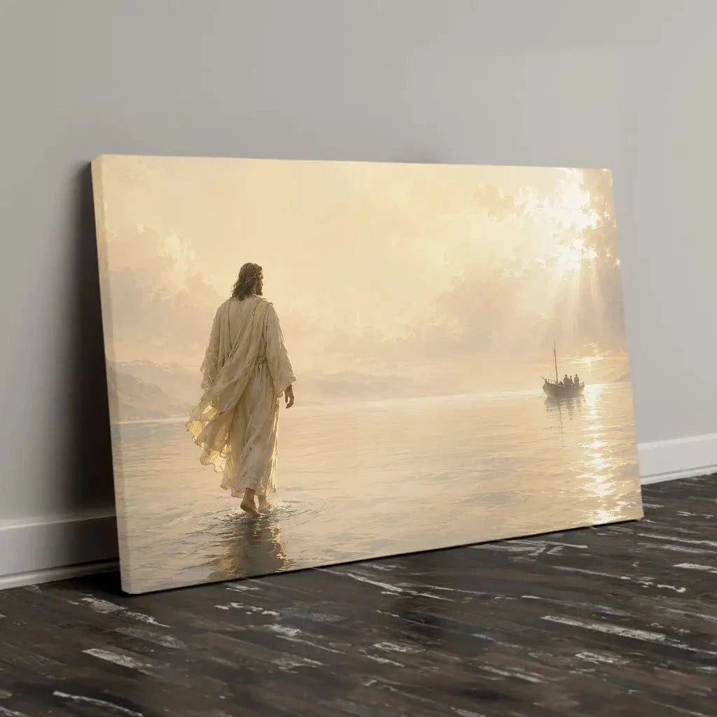 jesus walking on water matthew 14 christian wall art canvas (Landscape) (view 12)