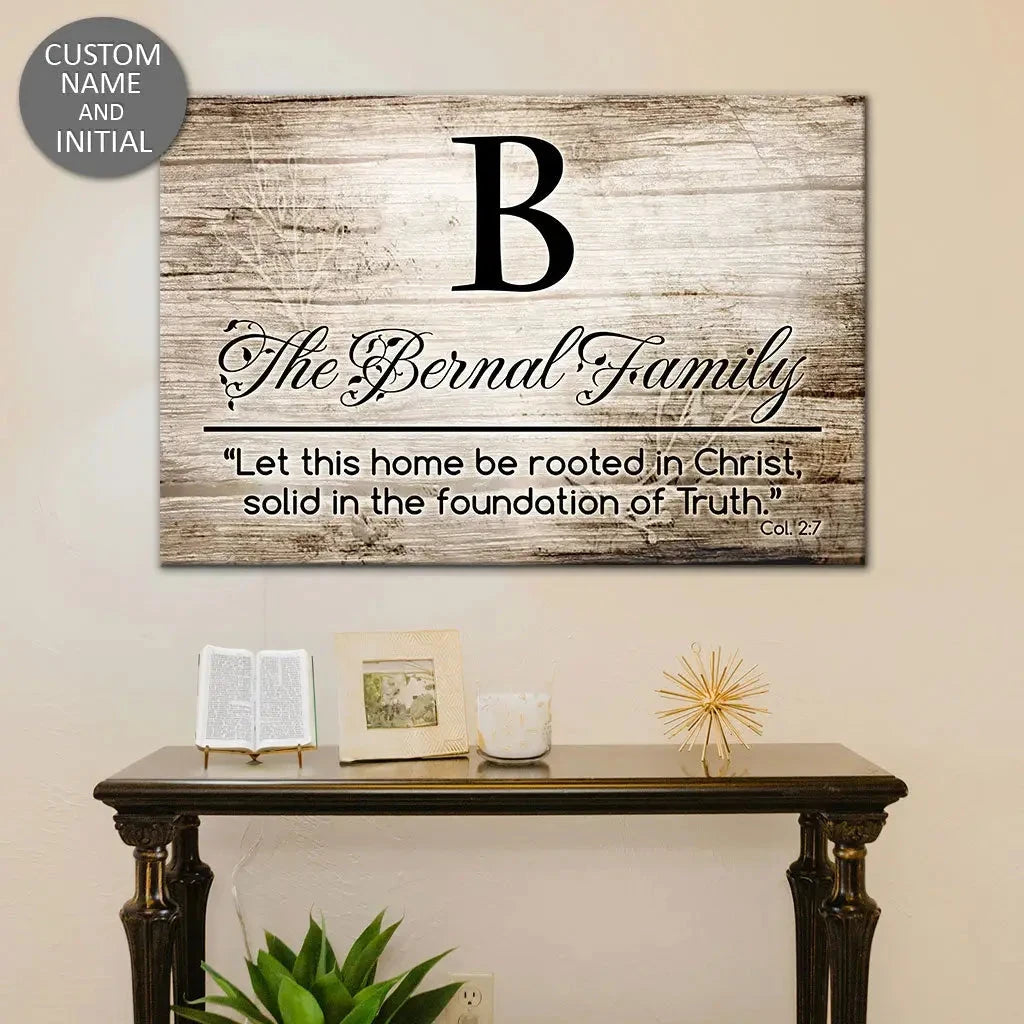 personalized let this home be rooted in christ wall art canvas with custom family name initial (view 5)