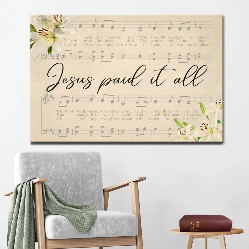 jesus paid it all sheet music christian wall art canvas (Landscape) (view 6)