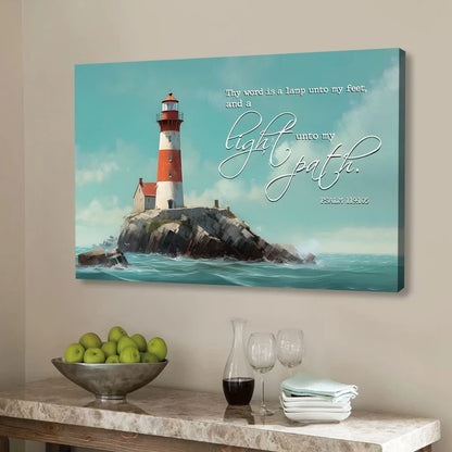 lighthouse psalm 119 105 thy word is a lamp wall art canvas (Landscape) (view 4)