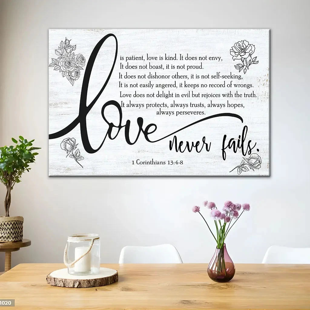 love never fails 1 corinthians 13 4 8 wall art canvas (Landscape) (view 9)