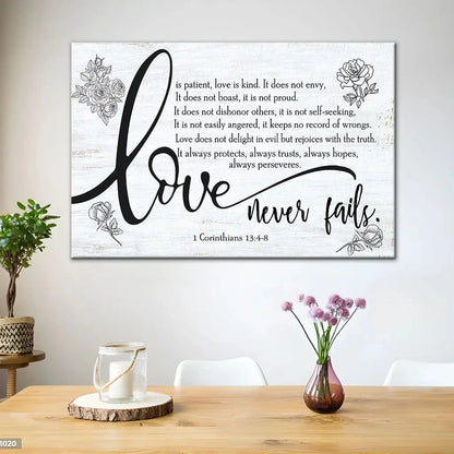 love never fails 1 corinthians 13 4 8 wall art canvas (Landscape) (view 9)
